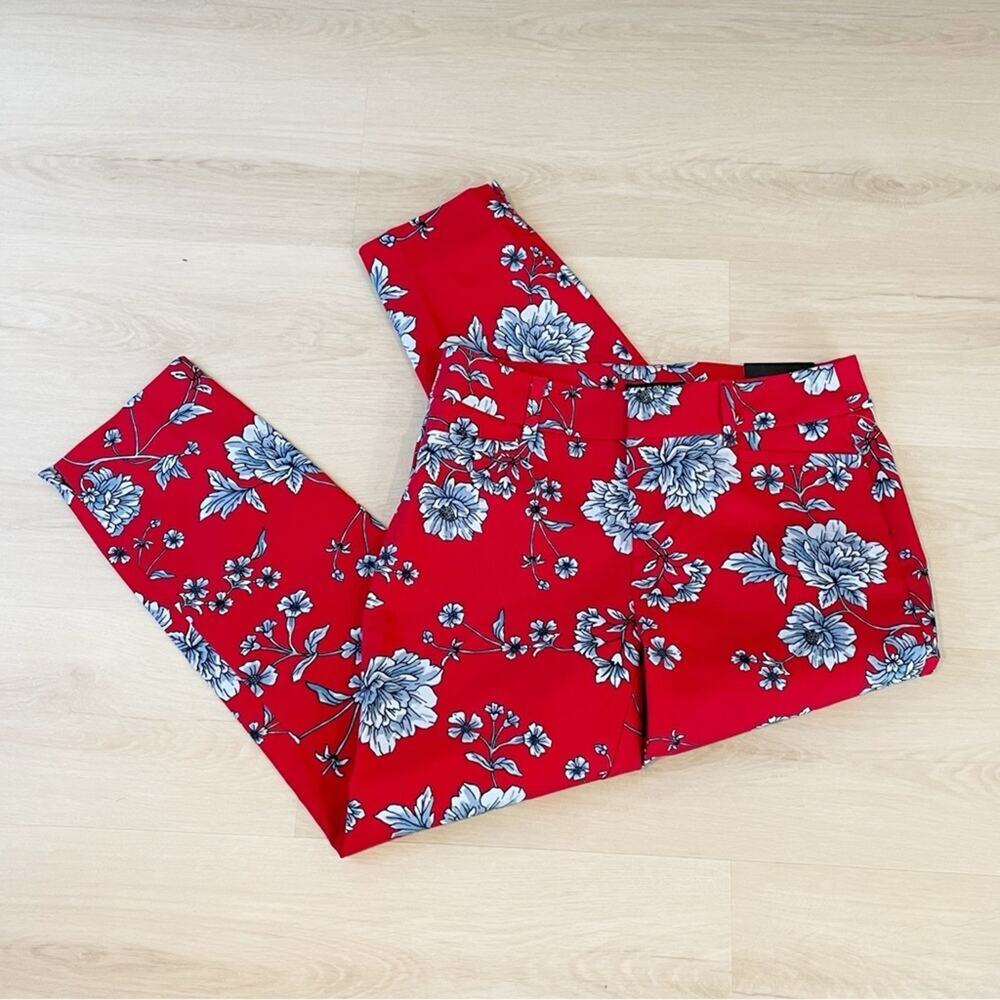 NEW Roz & Ali Floral Cropped Pants Red Blue Size 6 - Picture 8 of 14